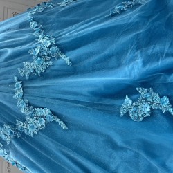 Sleeveless Blue Quinceanera Dresses Sweetheart Neck Vestidos De 15 Anos 3D Flowers Birthday Party Dress