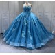 Sleeveless Blue Quinceanera Dresses Sweetheart Neck Vestidos De 15 Anos 3D Flowers Birthday Party Dress