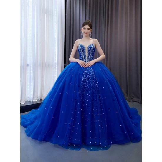 Sleeveless Blue Vestidos De 15 Anos Sweetheart Spaghetti Strap Quinceanera Dress 2024