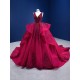 Sleeveless Burgundy Sweet 15 16 Dress V Neck Ball Gown Sweep Train Customizable Quinceanera Dresses 2024