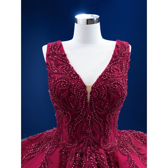 Sleeveless Burgundy Sweet 15 16 Dress V Neck Ball Gown Sweep Train Customizable Quinceanera Dresses 2024