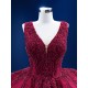 Sleeveless Burgundy Sweet 15 16 Dress V Neck Ball Gown Sweep Train Customizable Quinceanera Dresses 2024