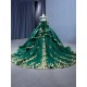 Sleeveless Emerald Green Quinceanera Dress Gold Floral Appliques Sweet 15 Gowns Square Collar Vestidos De 15 Anos