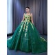 Sleeveless Emerald Green Quinceanera Dress Gold Floral Appliques Sweet 15 Gowns Square Collar Vestidos De 15 Anos