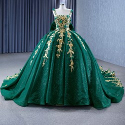 Sleeveless Emerald Green Quinceanera Dress Gold Floral Appliques Sweet 15 Gowns Square Collar Vestidos De 15 Anos