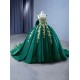 Sleeveless Emerald Green Quinceanera Dress Gold Floral Appliques Sweet 15 Gowns Square Collar Vestidos De 15 Anos