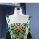 Sleeveless Emerald Green Quinceanera Dress Gold Floral Appliques Sweet 15 Gowns Square Collar Vestidos De 15 Anos