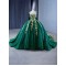 Sleeveless Emerald Green Quinceanera Dress Gold Floral Appliques Sweet 15 Gowns Square Collar Vestidos De 15 Anos