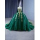 Sleeveless Emerald Green Quinceanera Dress Gold Floral Appliques Sweet 15 Gowns Square Collar Vestidos De 15 Anos