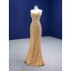 Sleeveless Gold Prom Dresses Strapless Women Formal Occasion Gowns Evening Party Dress