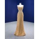 Sleeveless Gold Prom Dresses Strapless Women Formal Occasion Gowns Evening Party Dress