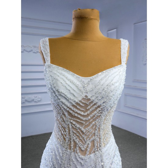 Sleeveless Mermaid Wedding Dress Crystal Backless Spaghetti Strap Bridal Gown Bride Dresses Vintage Wedding Dresses