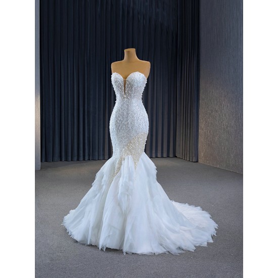 Sleeveless Mermaid Wedding Dress White Sweetheart Bridal Gown Engagement Banquet Gowns