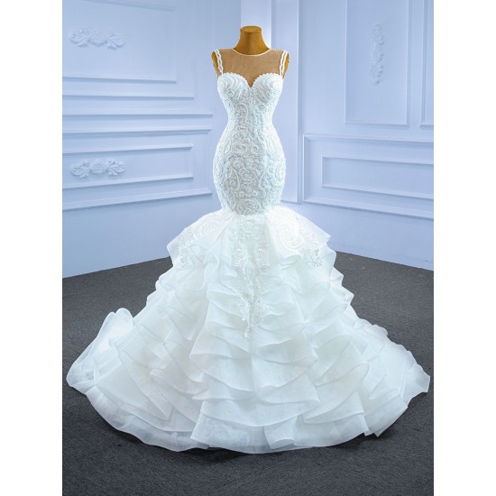 Sleeveless Mermaid Wedding Dresses Ruffled African Bridal Gown White Vestido De Novia