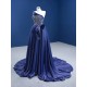 Sleeveless Navy Blue Evening Dresses 2024 Robe de Soiree Strapless Formal Prom Satin Party Gowns For Women