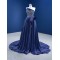 Sleeveless Navy Blue Evening Dresses 2024 Robe de Soiree Strapless Formal Prom Satin Party Gowns For Women