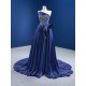 Sleeveless Navy Blue Evening Dresses 2024 Robe de Soiree Strapless Formal Prom Satin Party Gowns For Women