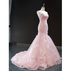 Sleeveless Pink Evening Dreses Sweetheart Neck Mermaid Romantic Arabic Formal Party Prom Gowns Vestidos