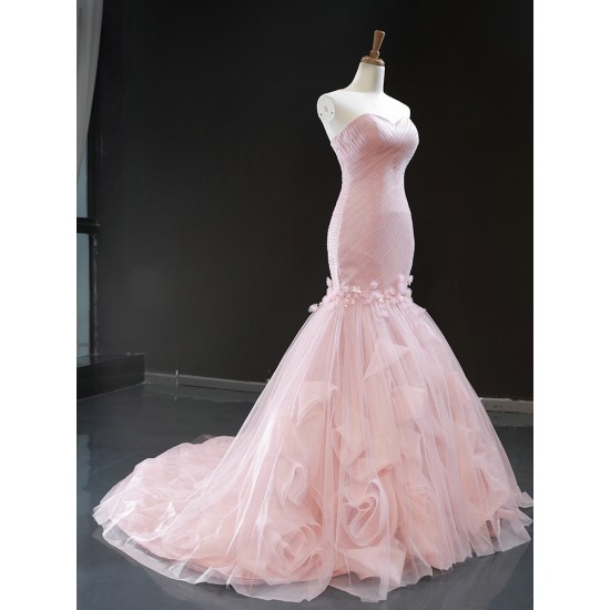 Sleeveless Pink Evening Dreses Sweetheart Neck Mermaid Romantic Arabic Formal Party Prom Gowns Vestidos