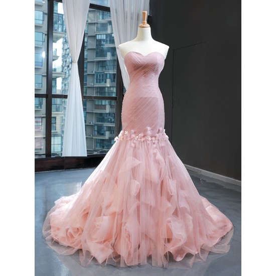 Sleeveless Pink Evening Dreses Sweetheart Neck Mermaid Romantic Arabic Formal Party Prom Gowns Vestidos