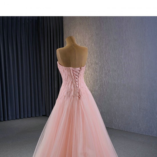 Sleeveless Pink Evening Dress Women Sexy Lace A Line Long Formal Wedding Prom Party Gowns