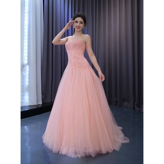 Sleeveless Pink Evening Dress Women Sexy Lace A Line Long Formal Wedding Prom Party Gowns