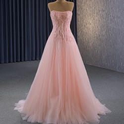 Sleeveless Pink Evening Dress Women Sexy Lace A Line Long Formal Wedding Prom Party Gowns