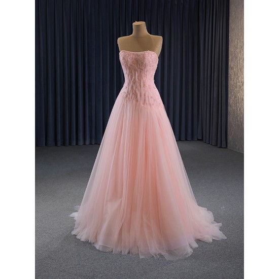 Sleeveless Pink Evening Dress Women Sexy Lace A Line Long Formal Wedding Prom Party Gowns