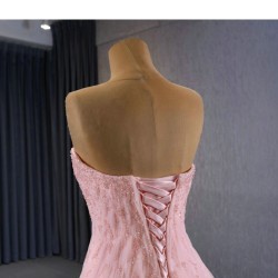 Sleeveless Pink Evening Dress Women Sexy Lace A Line Long Formal Wedding Prom Party Gowns