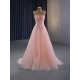 Sleeveless Pink Evening Dress Women Sexy Lace A Line Long Formal Wedding Prom Party Gowns