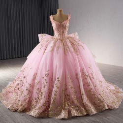 Sleeveless Pink Quinceanera Dress 2024 Sweep Train Tiered Vestidos De 15 Anos Party Dress Evening Dress