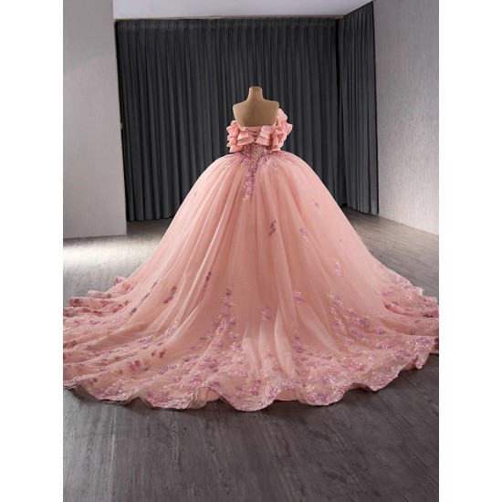 Sleeveless Pink Quinceanera Dresses Elegant 3D Flower Ball Gown Formal Customize Vestidos De 15 Anos