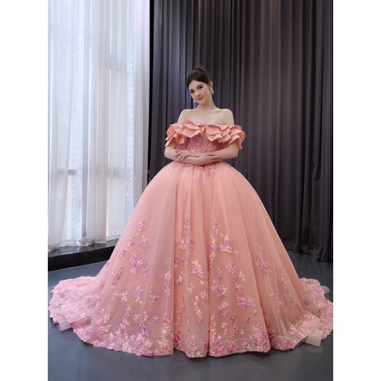 Sleeveless Pink Quinceanera Dresses Elegant 3D Flower Ball Gown Formal Customize Vestidos De 15 Anos