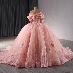 Sleeveless Pink Quinceanera Dresses Elegant 3D Flower Ball Gown Formal Customize Vestidos De 15 Anos