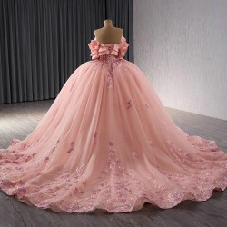 Sleeveless Pink Quinceanera Dresses Elegant 3D Flower Ball Gown Formal Customize Vestidos De 15 Anos