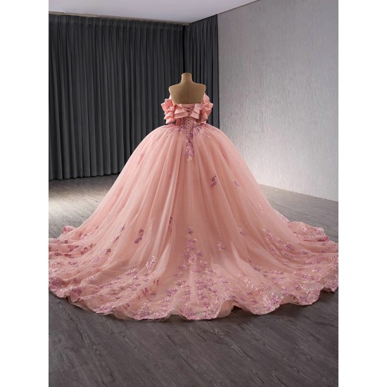 Sleeveless Pink Quinceanera Dresses Elegant 3D Flower Ball Gown Formal Customize Vestidos De 15 Anos