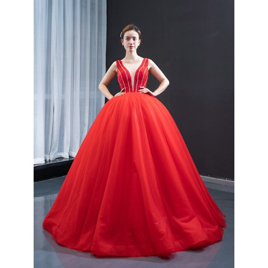 Sleeveless Red Evening Dresses Beaded Formal Party Prom Gowns Women 2024 Robe De Soiree