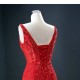 Sleeveless Red Mermaid Evening Dresses Spaghetti Strap Elegant Lace Appliques Formal Dubai Party Gowns Long Vestido De Gala