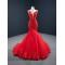 Sleeveless Red Mermaid Evening Dresses Spaghetti Strap Elegant Lace Appliques Formal Dubai Party Gowns Long Vestido De Gala