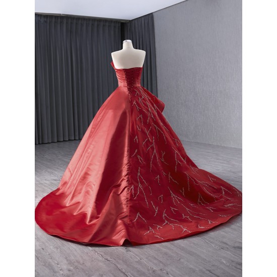 Sleeveless Red Prom Dresses Strapless Formal Evening Dress Crystal Party Women Gowns Customized