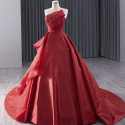 Sleeveless Red Prom Dresses Strapless Formal Evening Dress Crystal Party Women Gowns Customized