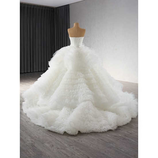 Sleeveless Ruffled Wedding Dress 2024 Strapless Bridal Dress Backless Brides Gowns For Women