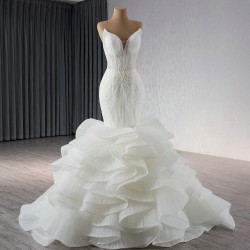 Sleeveless Ruffled Wedding Dresses V Neck 2024 Chiffon Bride Gowns Engagement Banquet Gowns