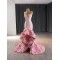 Sleeveless Satin Pink Prom Evening Dresses 3D Flowers Party Dress Floor Length Mermaid Cocktail Gowns Custom Size