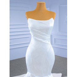 Sleeveless Satin Wedding Dresses Strapless Bridal Gowns Customize Robes De Mariee