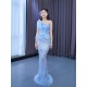 Sleeveless Sky Blue Prom Dresses For Women 2024 Sequin Mermaid Formal Evening Party Gowns Robe De Soiree