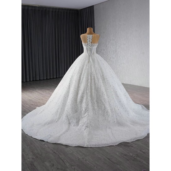 Sleeveless Wedding Dress 2024 Elegant Bridal Gowns Scoop Neck Sequin Princess Bride Gown Vestido De Noiva