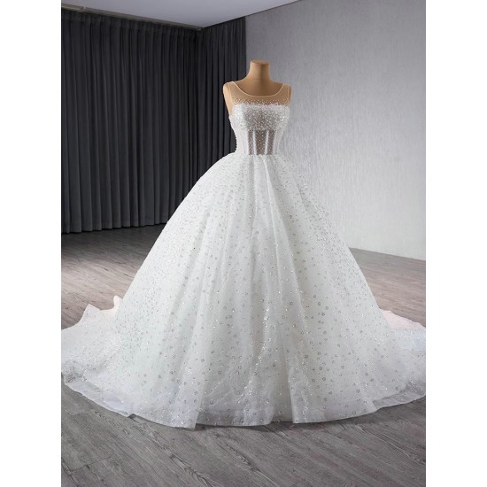 Sleeveless Wedding Dress 2024 Elegant Bridal Gowns Scoop Neck Sequin Princess Bride Gown Vestido De Noiva