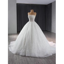 Sleeveless Wedding Dress 2024 Elegant Bridal Gowns Scoop Neck Sequin Princess Bride Gown Vestido De Noiva