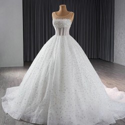 Sleeveless Wedding Dress 2024 Elegant Bridal Gowns Scoop Neck Sequin Princess Bride Gown Vestido De Noiva